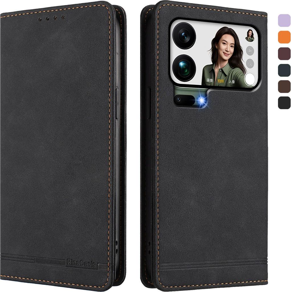 Hülle für Xiaomi 17 Pro Max, Retro Kunstleder Ständer Klapphülle mit Kartenfächer und Magnetische Schwarz