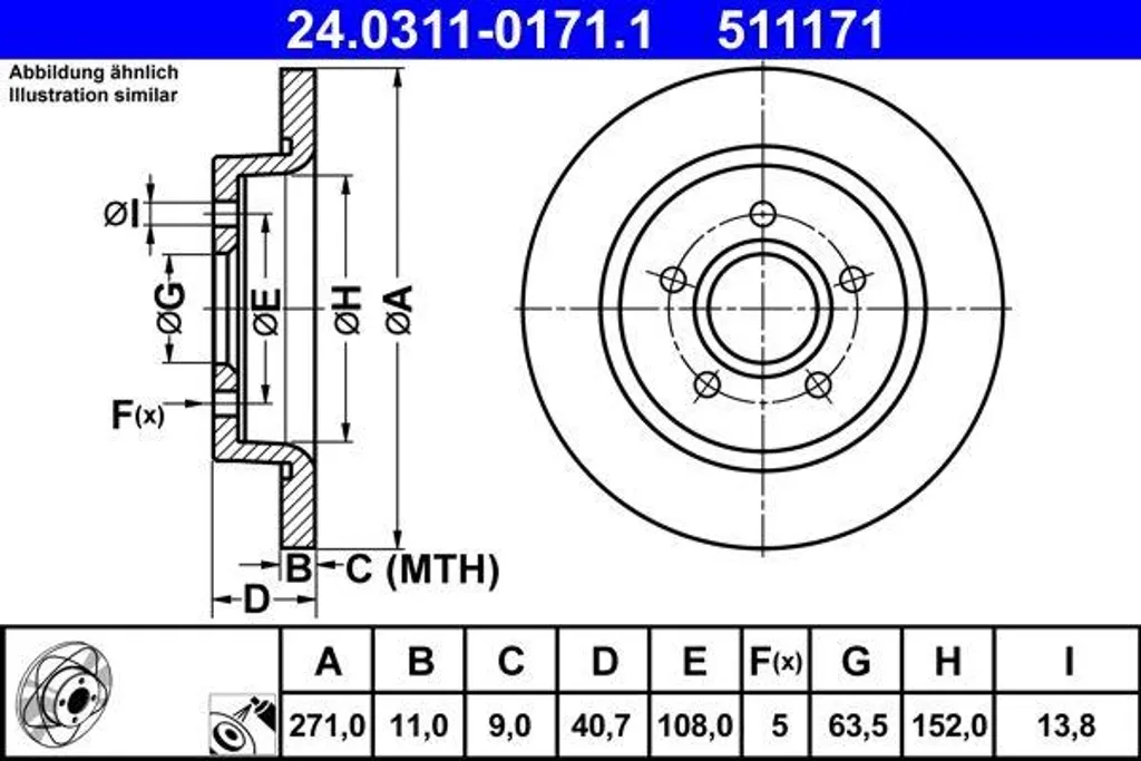 Disque de frein ventilé ATE 24.0311-0171.1 compatible Ford Focus 1704765