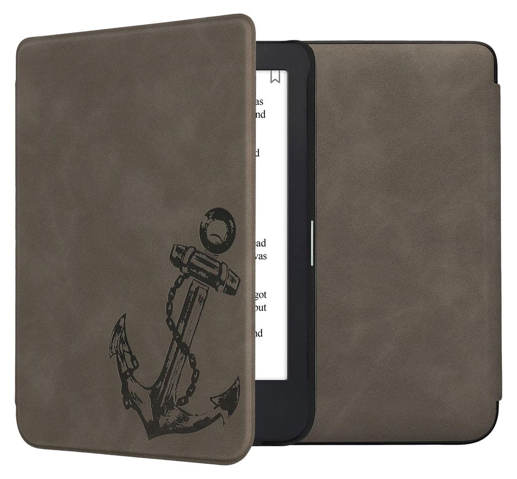 kwmobile Schutzhülle für Kobo Clara 2E / Tolino Shine 4 Hülle - eReader Case aus Kunstleder mit Auto Sleep Funktion - Anker Vintage mit Grau