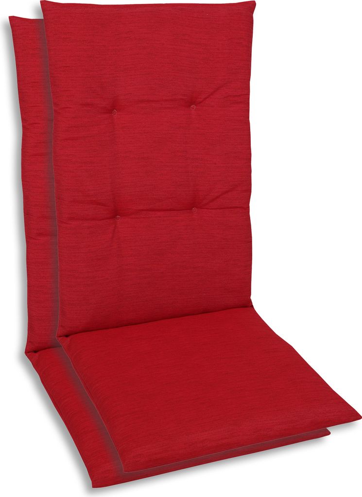 GO-DE Textil, Sesselauflage Hochlehner, 2er Set, Farbe: rot, Maße: 118 cm x 48 cm x 5 cm, Rueckenhoehe: 70 cm
