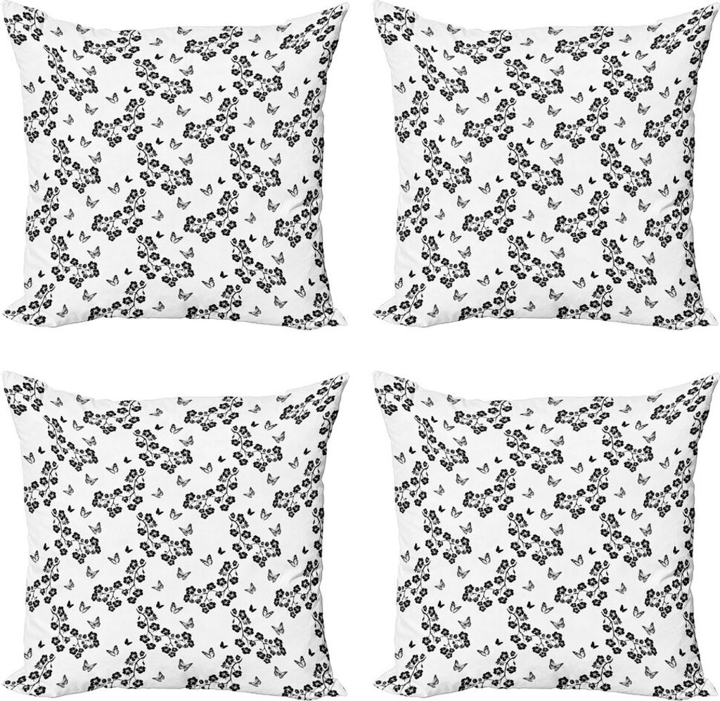 ABAKUHAUS Schmetterling Kissenbezug Set (4 Stück), japanische Monochrome, Moderner Doppelseitiger Digitaldruck, 40 cm x 40 cm, Schwarz-Weiss