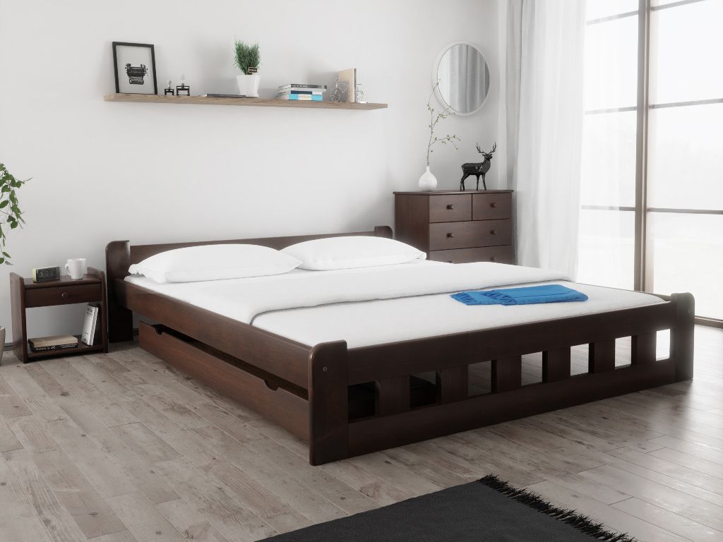 Hochbett Naomi 180 x 200 cm, Nussbaum Matratze: Matratze Deluxe 10 cm, Lattenrost: Ohne Lattenrost
