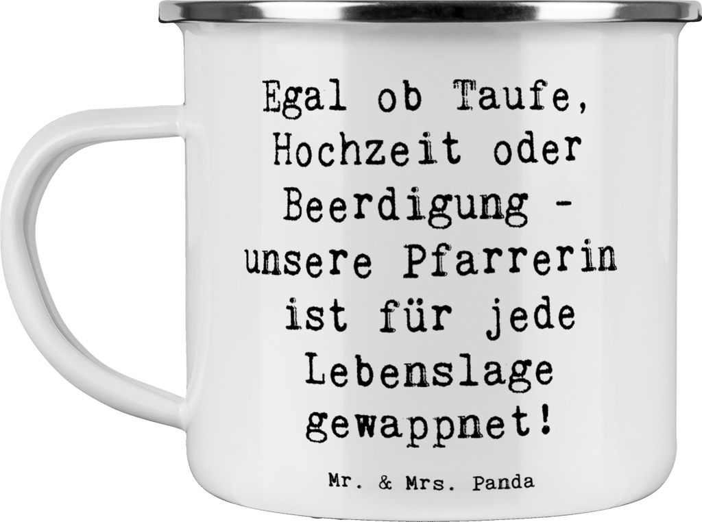 Mr. & Mrs. Panda Emaille Tasse Spruch Pfarrerin Immer Da - Weiß - Geschenk, Outdoor Becher, handgefertigte Geschenke, Beruf, Haferl, Berufsprodukt...