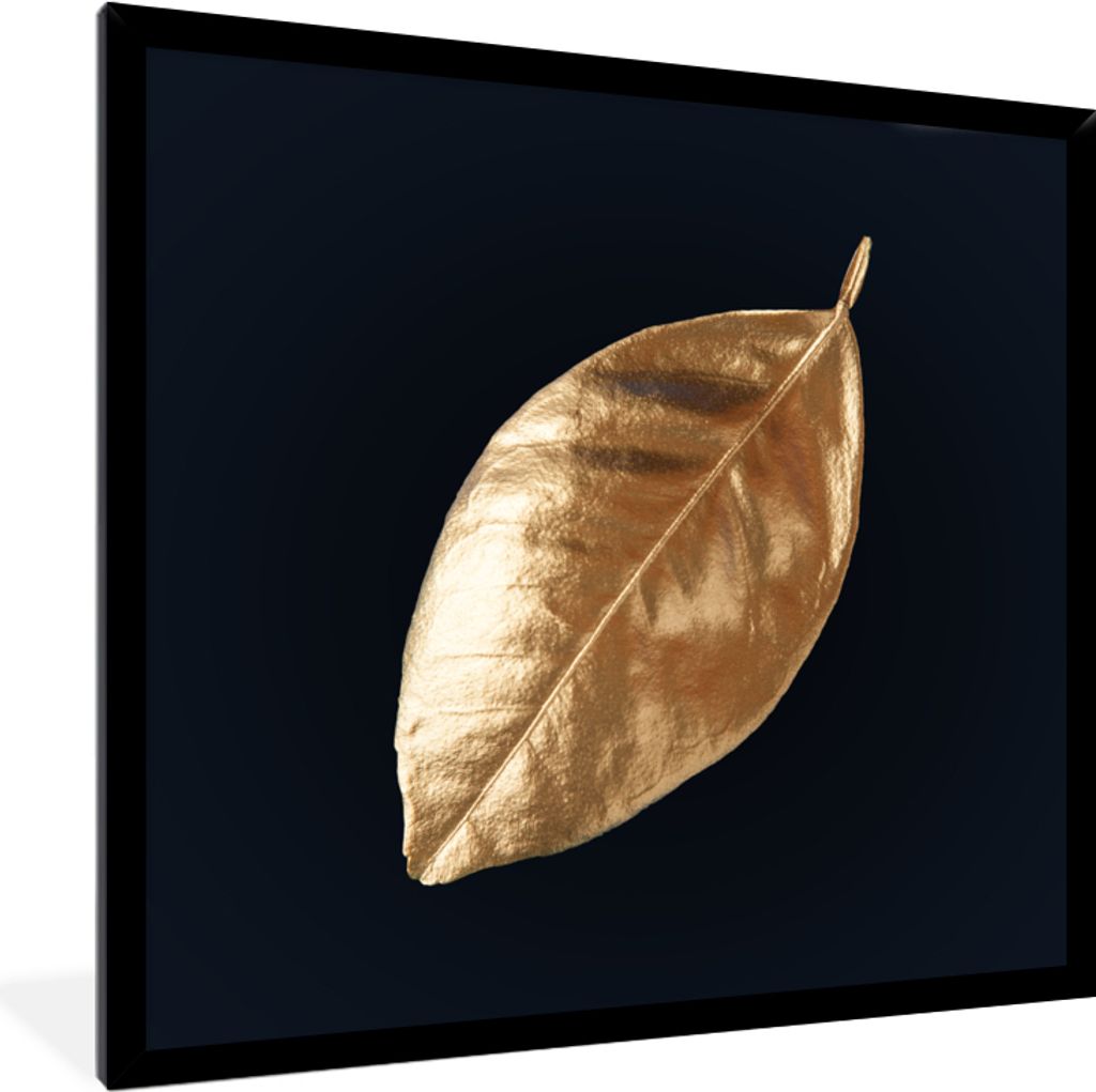 MuchoWow MuchoWow Gerahmtes Poster Blätter - Schwarz und Gold - Luxus - Natur - Pflanzen 40x40 cm - Poster mit zchwarzem Bilderrahmen - Mit Ra...