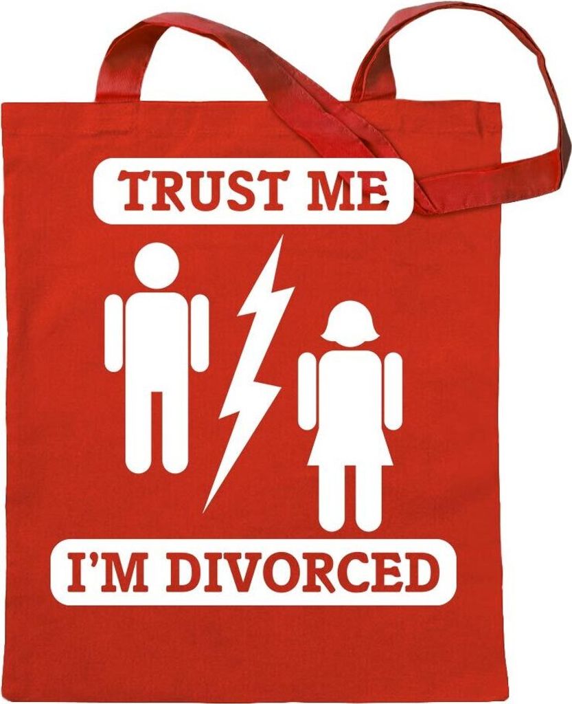 Kiwistar - Baumwolltasche - rot - Trust me, im divorced - Tragetasche Stoffbeutel Umhängetasche langer Henkel