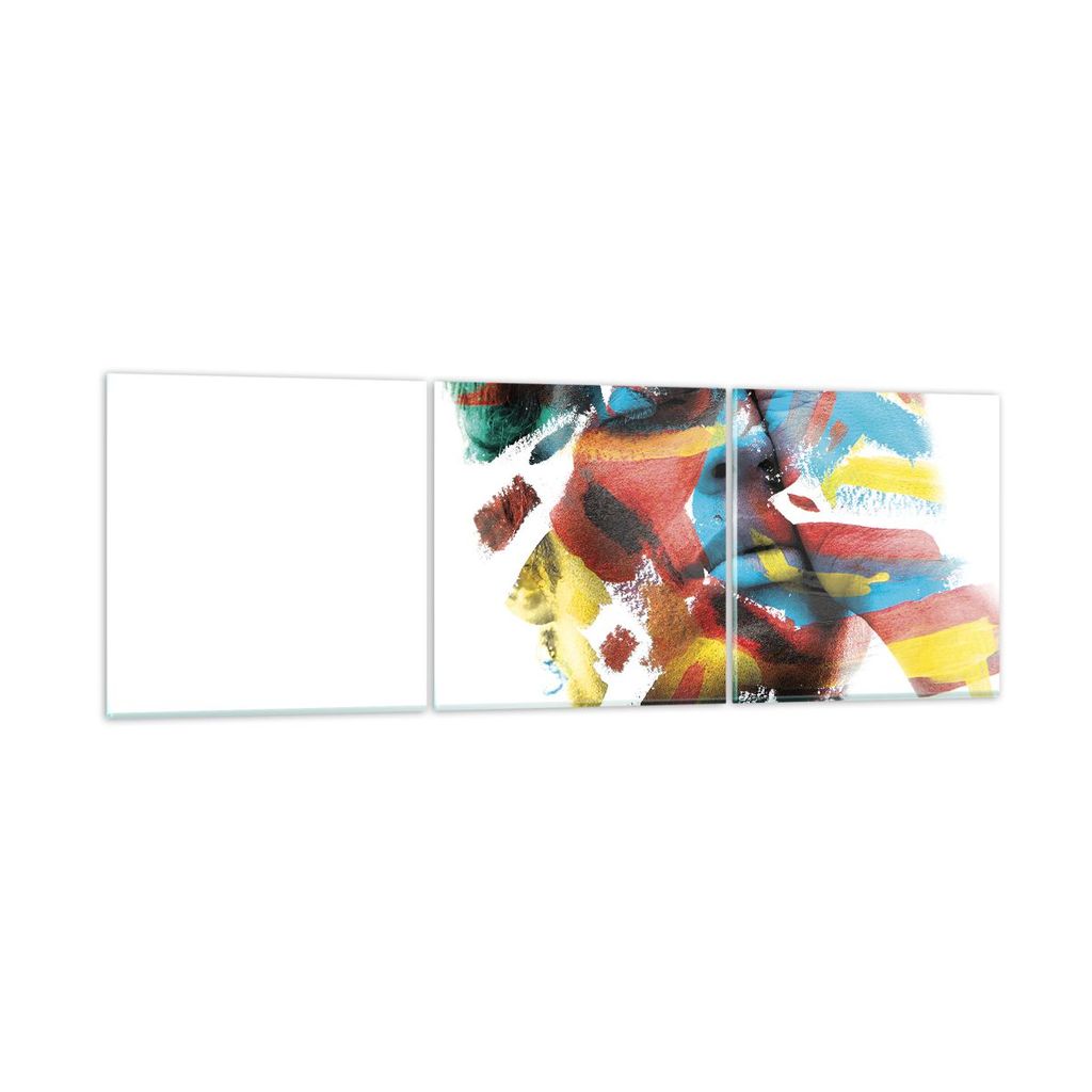 Bilder auf glas - 3 Teile - Gemalt Gesicht Modern - 150x50cm - Glasbilder - Wandbilder - Bilder - zum Aufhängen bereit - Wanddekoration aus Glas -...