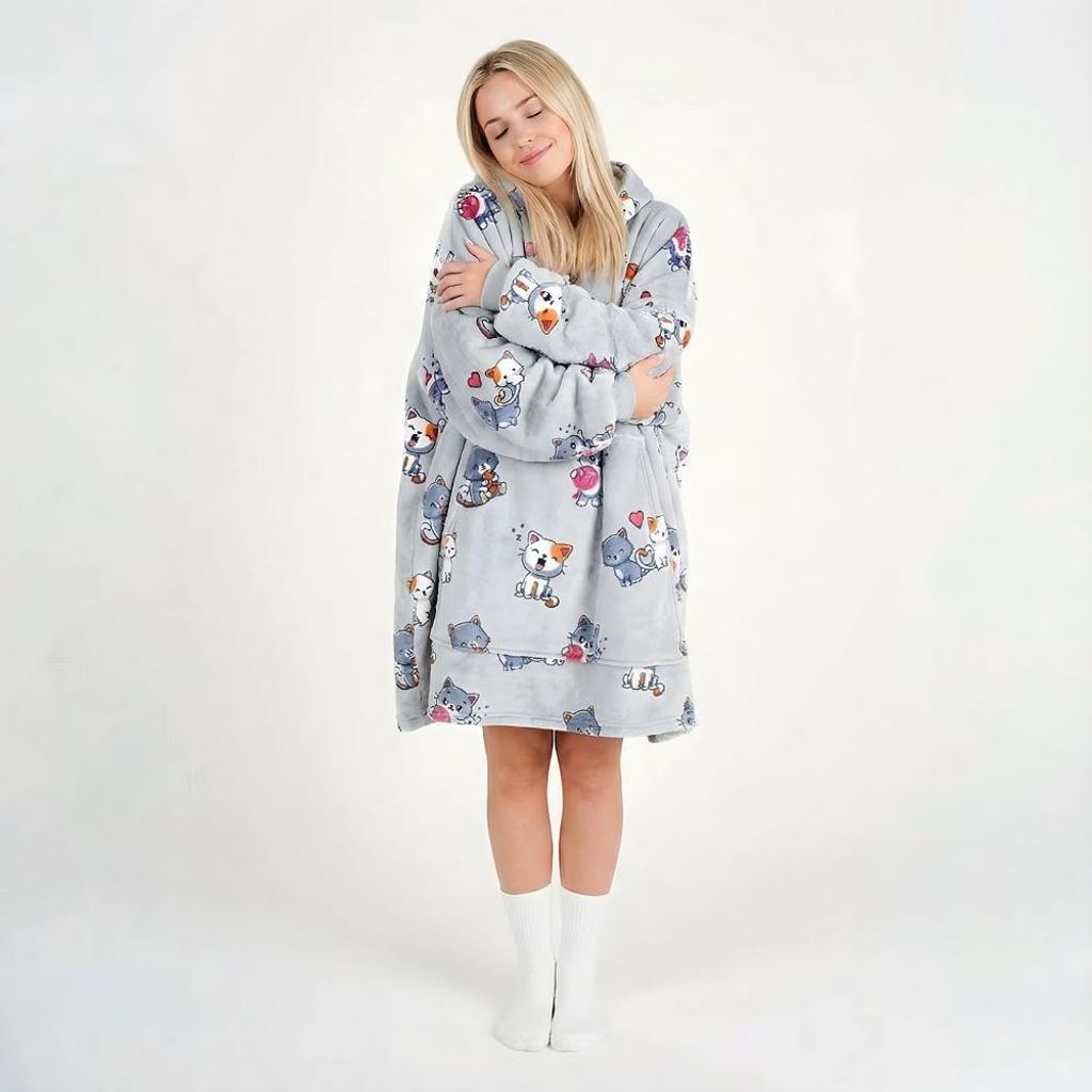 Bardzo Miękki Szlafrok Kocobluza Lazy Robe Szare Koty 100 Zdjęcie produktu 