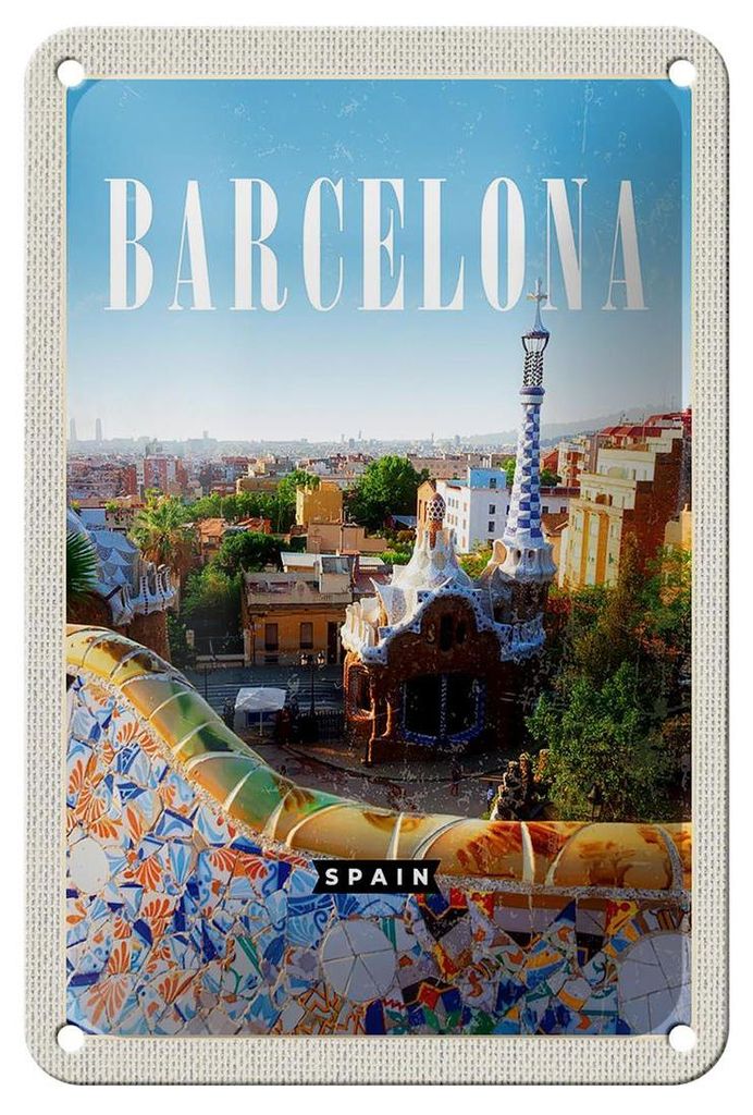 Blechschild Reise 12x18cm Barcelona Spanien Reise La Pedrera Schild