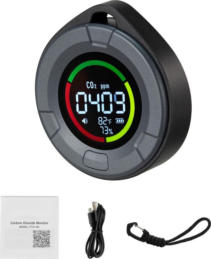 SucceBuy Tragbarer CO2-Monitor, Kompaktes CO2-Messgerät mit Temperatur- und Feuchtigkeitsanzeige, Luftqualitätsmessgerät mit NDIR-Sensor, Kohlen...