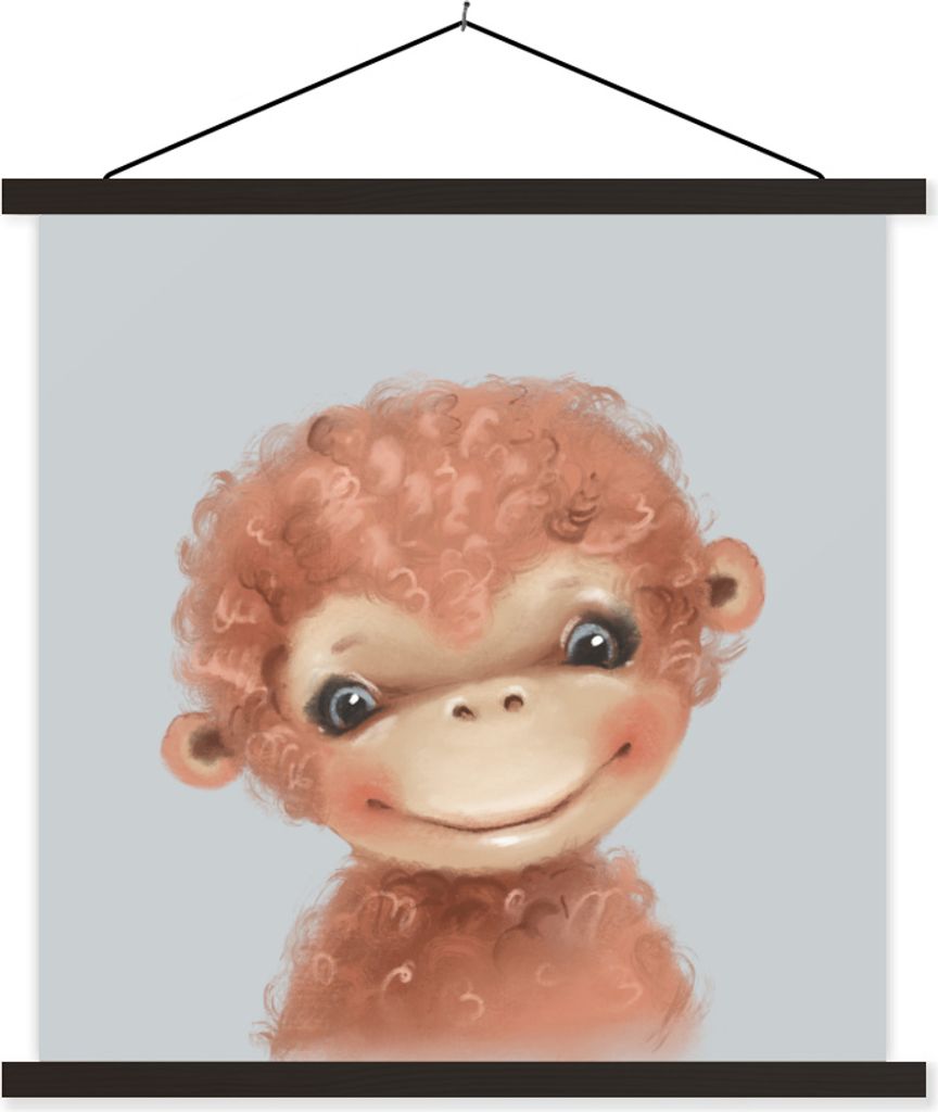 MuchoWow Textilposter Dschungel - Affe - Grau 40x40 cm mit schwarzem Rahmen - Fotos