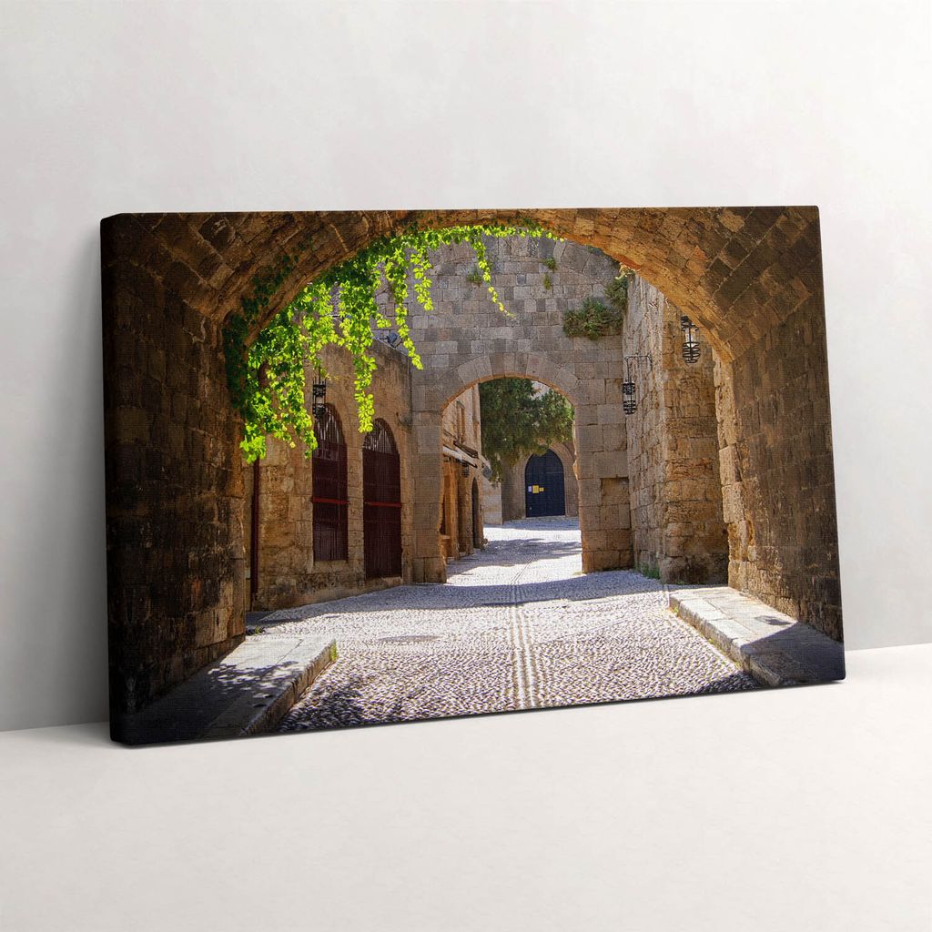 Mittelalterliche Straße von Rhodos Griechenland – Leinwandbild Wandbild – 60x40 cm – Leinwandbilder – Wandbilder – Schlafzimmer – Flur