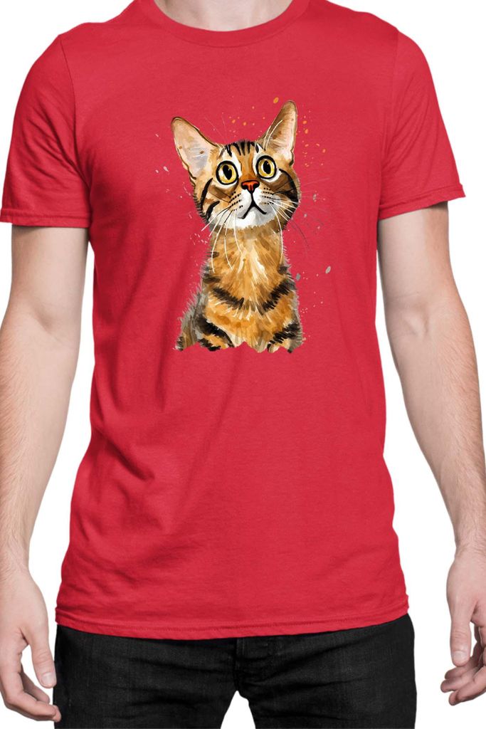 Herren T-Shirt Funny Cats Breeds Bengal Cat, Man L / Rot