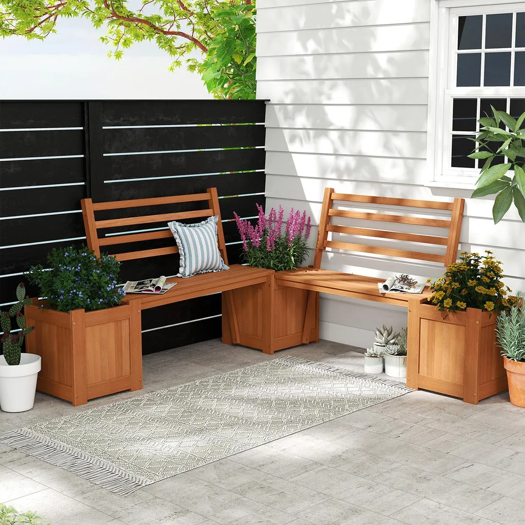 Banc de jardin 2 places stable et confortable avec bacs à fleurs