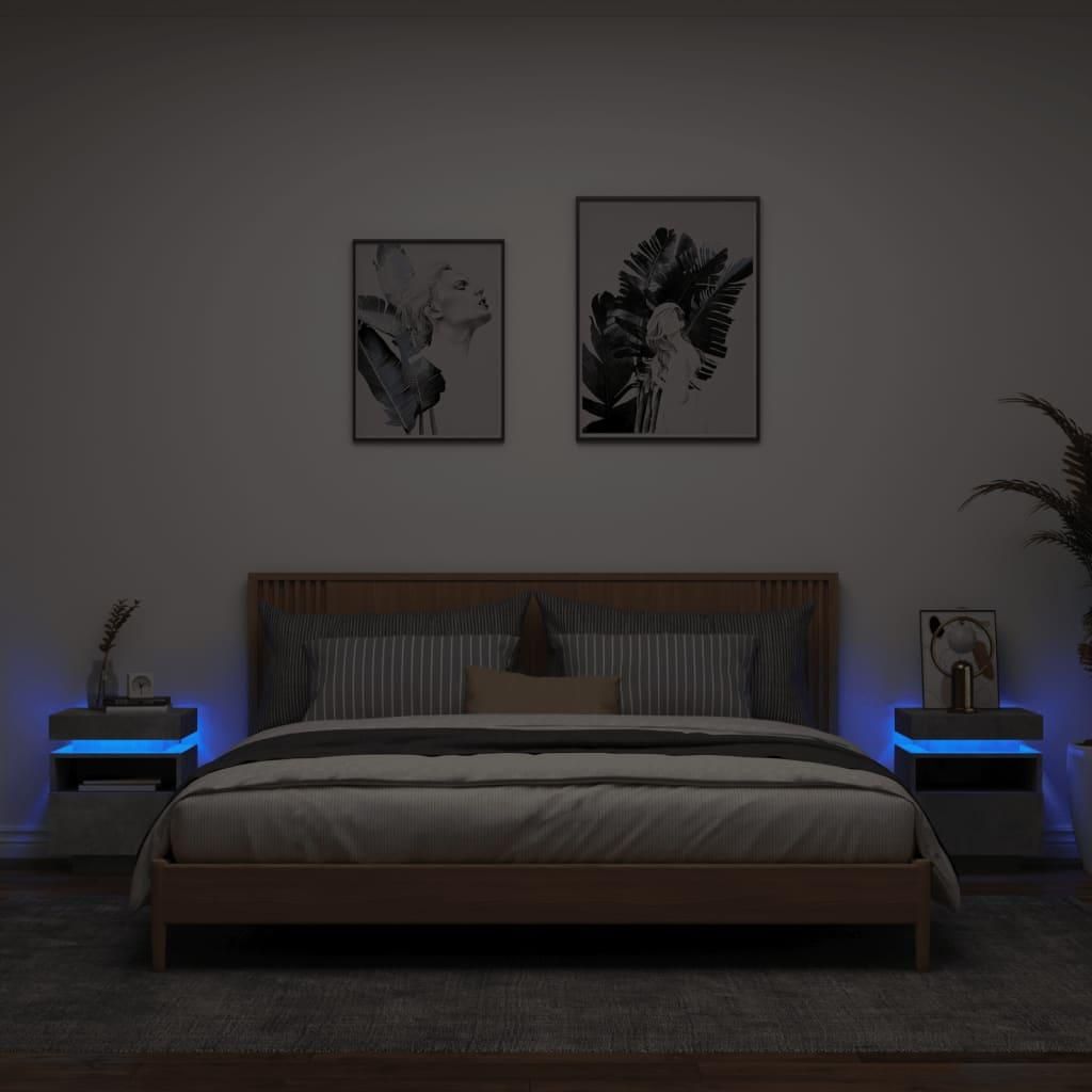 vidaXL Nachttische mit LED-Leuchten 2 Stk. Betongrau Produktbild 