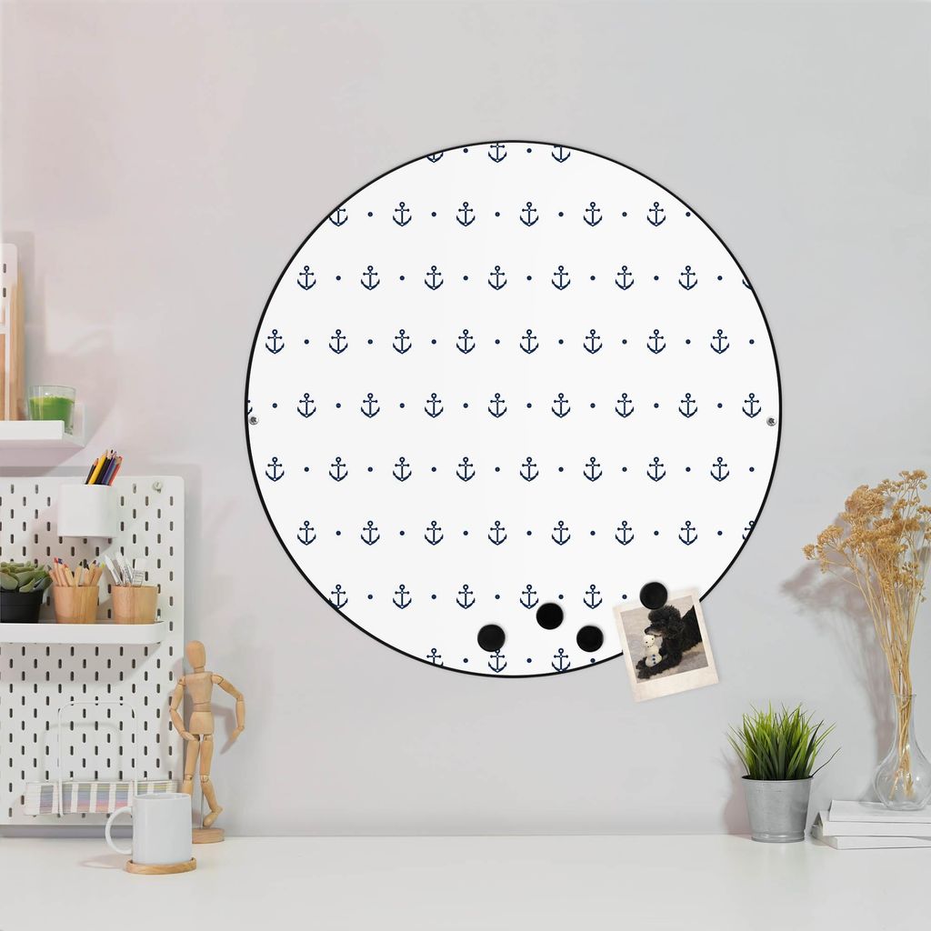 Design Stahlmagnettafel Schwarz Rund 47cm Kleine Anker