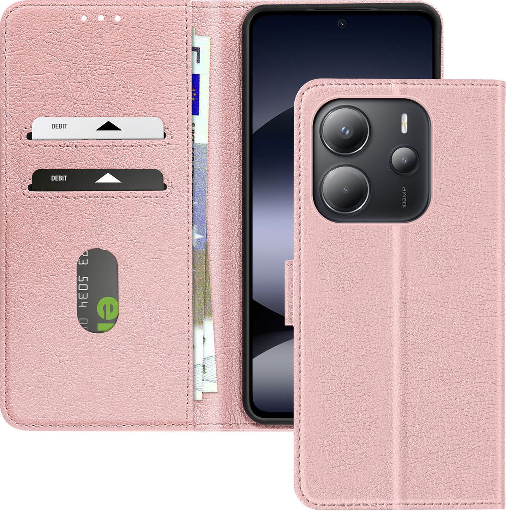 Avizar, Kunstlederetui mit Standfunktion Xiaomi Redmi Note 14 4G, Champagnerrosa