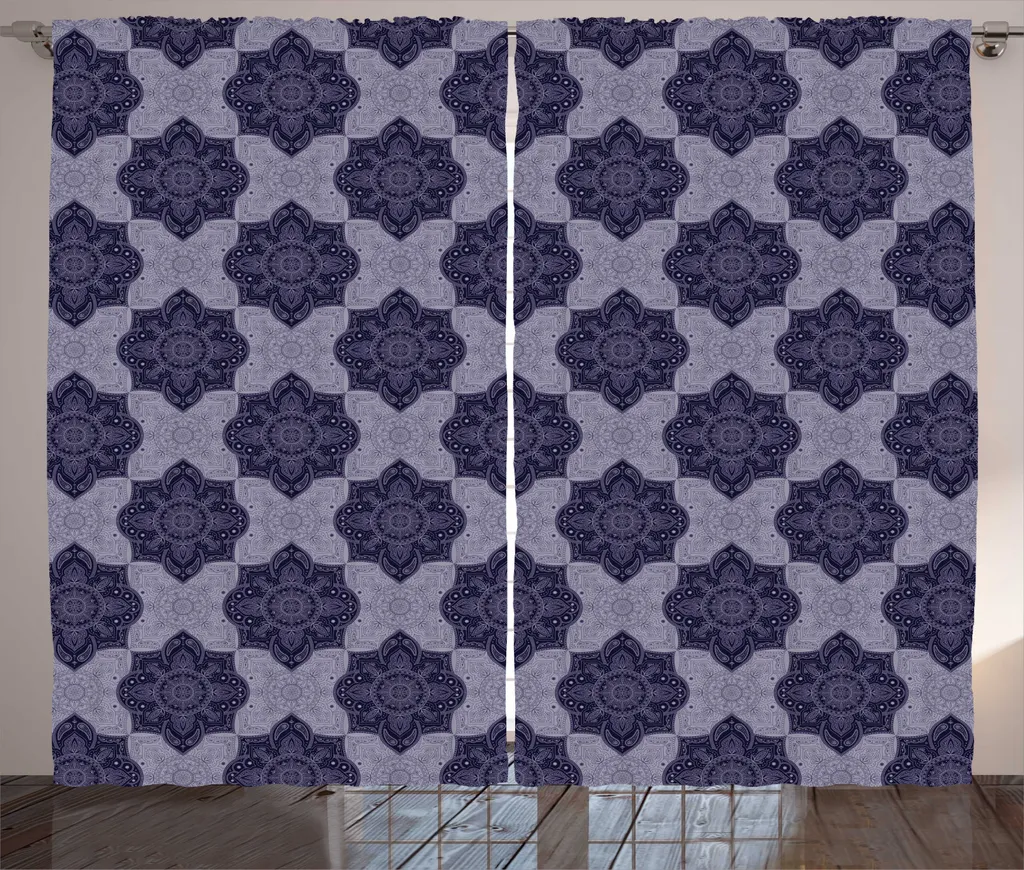 Rideau de Grande Largeur 280x225 pour Salon Bohème Bleu Indigo et Quartz