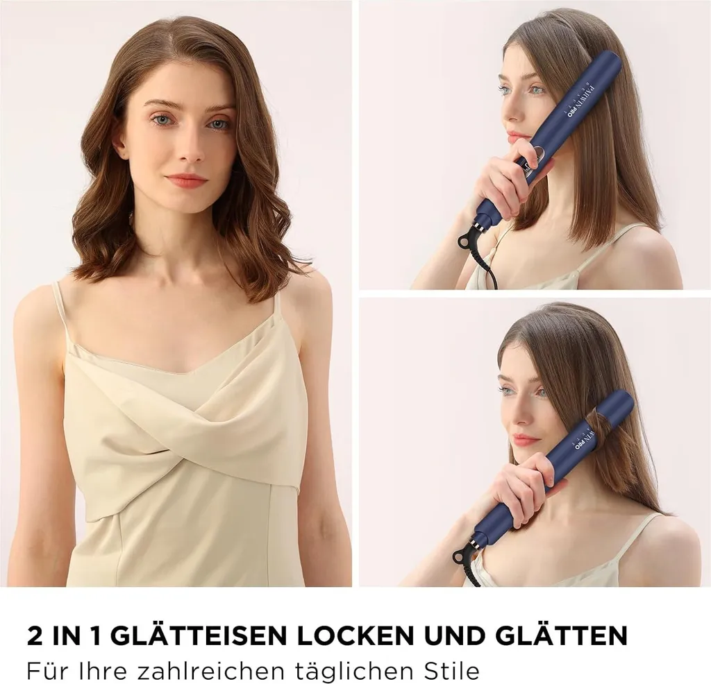Piastra per capelli Arricciamento e raddrizzamento PARWIN PRO BEAUTY Piastra per capelli, rivestimento in nano titanio Piastra per capelli Ampia piastra riscaldante setosa, 2 in 1 Piastra per capelli Arricciamenti - 3