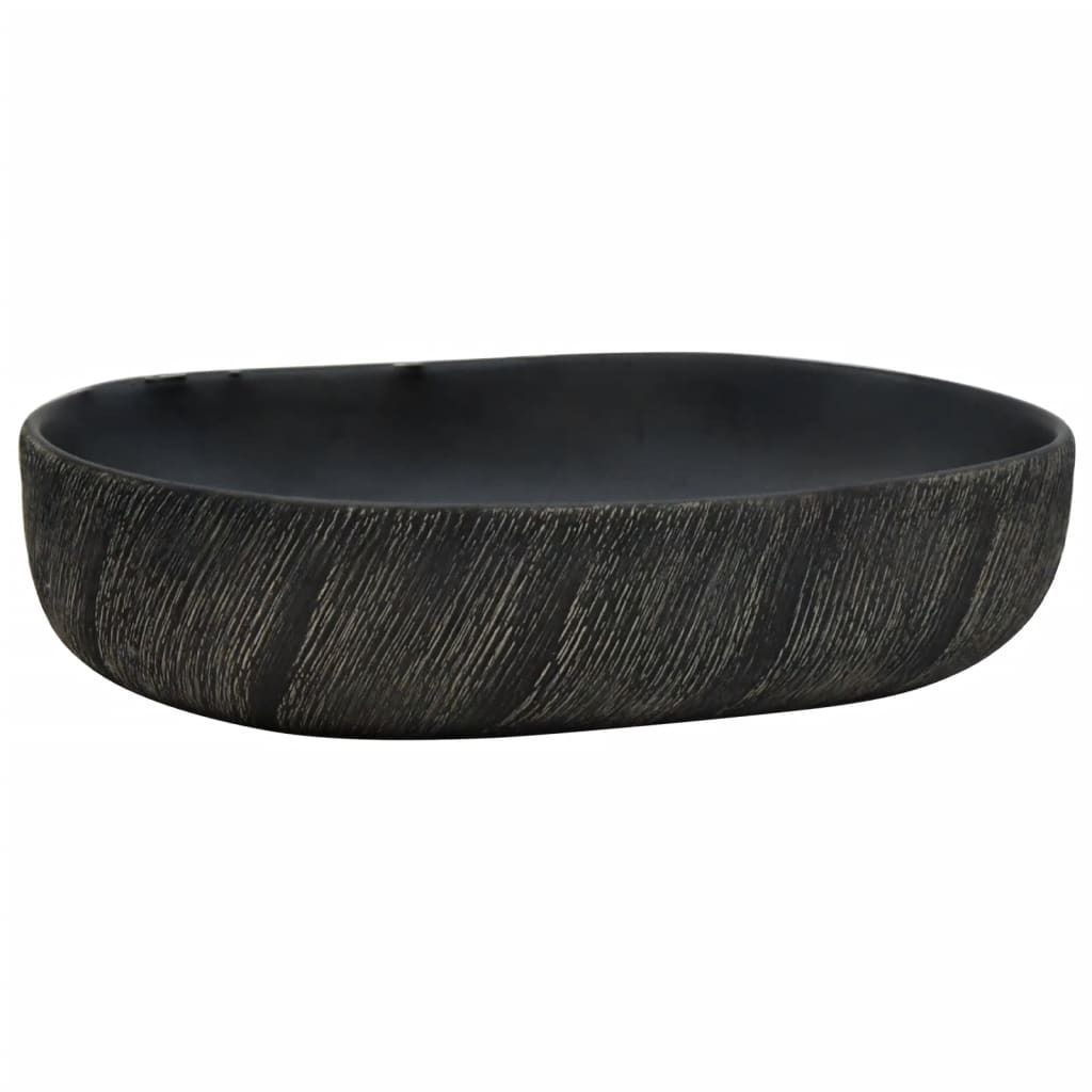 vidaXL Aufsatzwaschbecken Schwarz Oval 59x40x14 cm Keramik