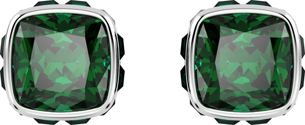 Boucles Swarovski Birthstone en métal rhodié et cristal vert coussin