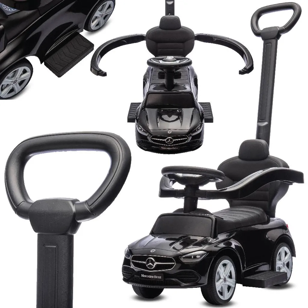 Porteur Enfant Mercedes Noir Sécurisé avec Dossier et Musique Intégrée