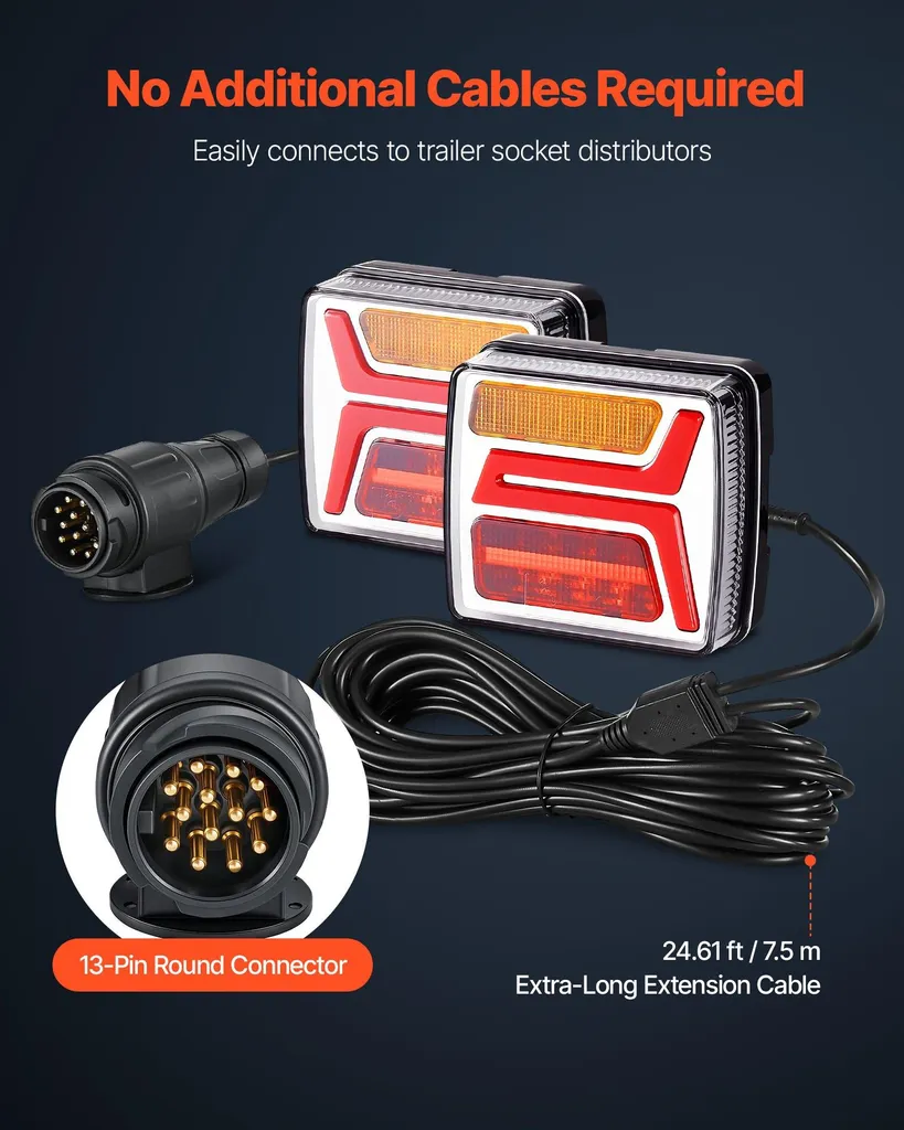Kit d'Éclairage Remorque 2 Pièces avec Faisceau de Câbles 12V Étanches