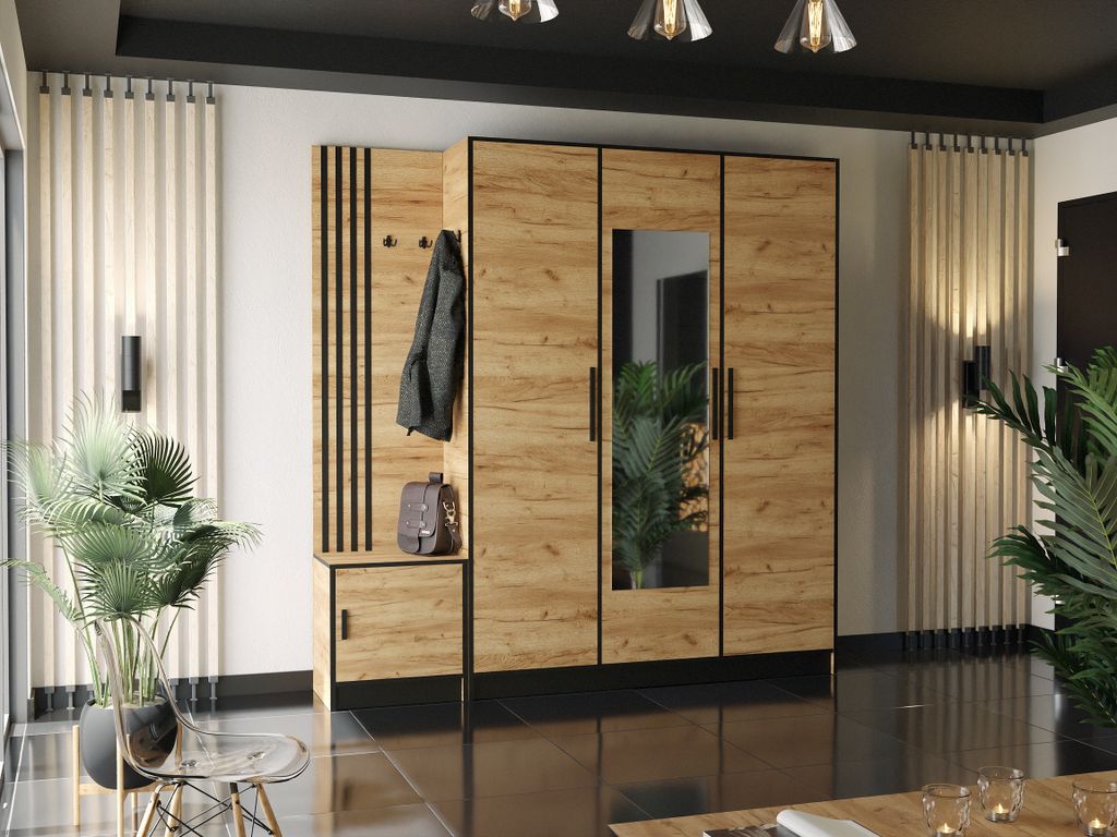 KIER FURNITURE Kleiderschrank mit Sitz, Eiche Craft Gold - 209,6x205x39cm
