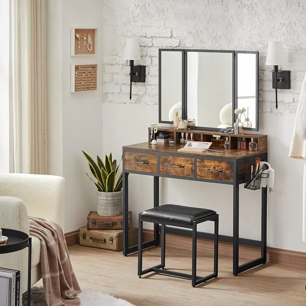 Coiffeuse Blanche pour Chambre avec Tabouret et Miroir Large Vision - 3