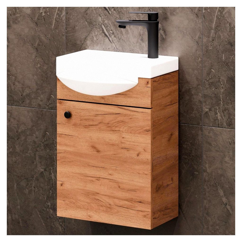 Badmöbel Set Waschtisch mit Unterschrank 40 x 60 x 29 cm für Badezimmer und Gäste-WC, Gold Eiche