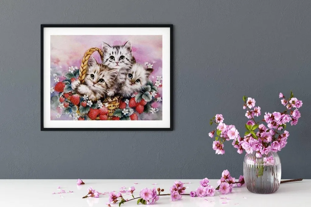 Broderie de diamants chat pour salon - Tableau strass DIY 35x45cm