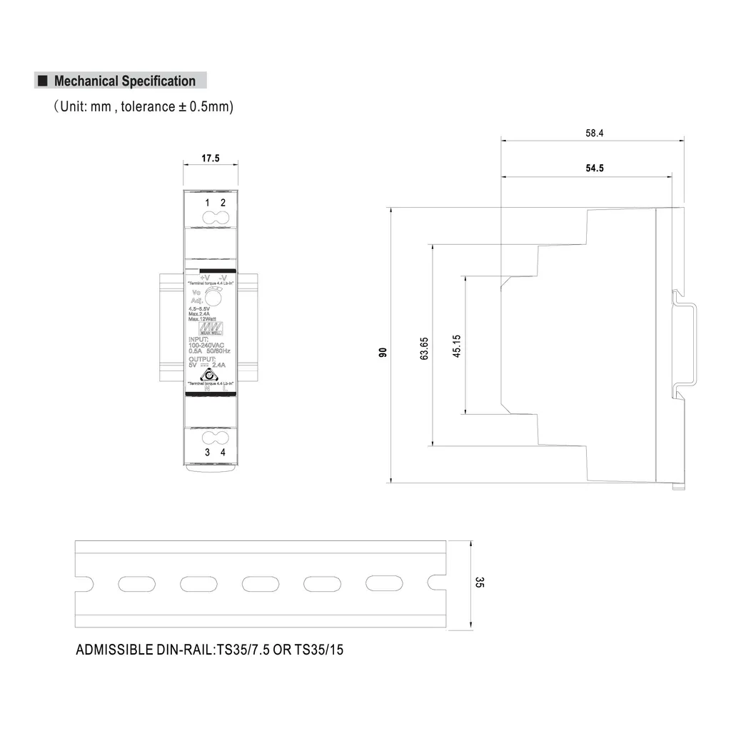Alimentation 24V DC Mean Well HDR-15-24 : 15W de Puissance en Format Compact