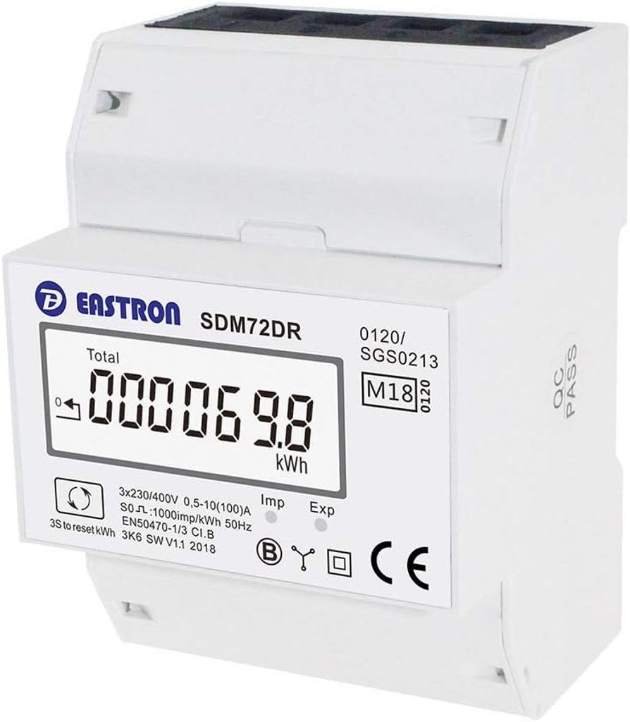 EASTRON SDM72-DR-MID - digitaler Drehstromzähler - 100A 3-phasig - Stromzähler für DIN-Schiene mit Resetmöglichkeit - geeicht