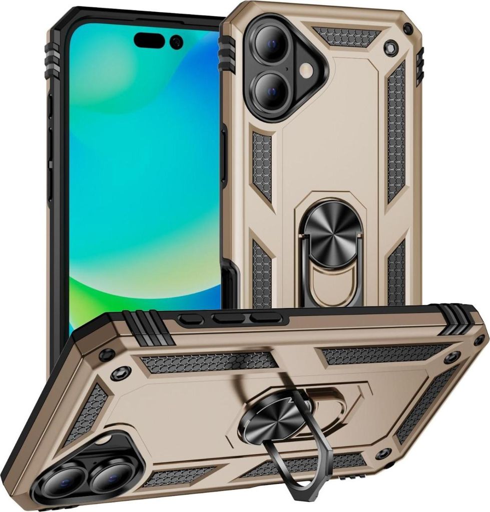 Mobigear Armor Ring iPhone 17 Hülle Hardcase Backcover Stoßfest mit Ringhalter - Gold