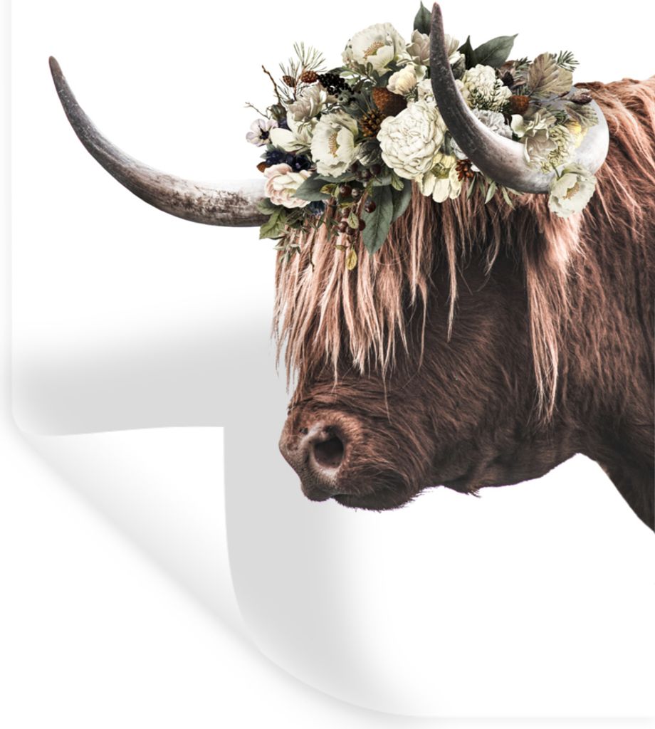 MuchoWow Wandtattoo Wandsticker Wandaufkleber Schottischer Highlander - Blumenkranz - Weiß 30x40 cm Selbstklebend und Repositionierbar - Sticker...