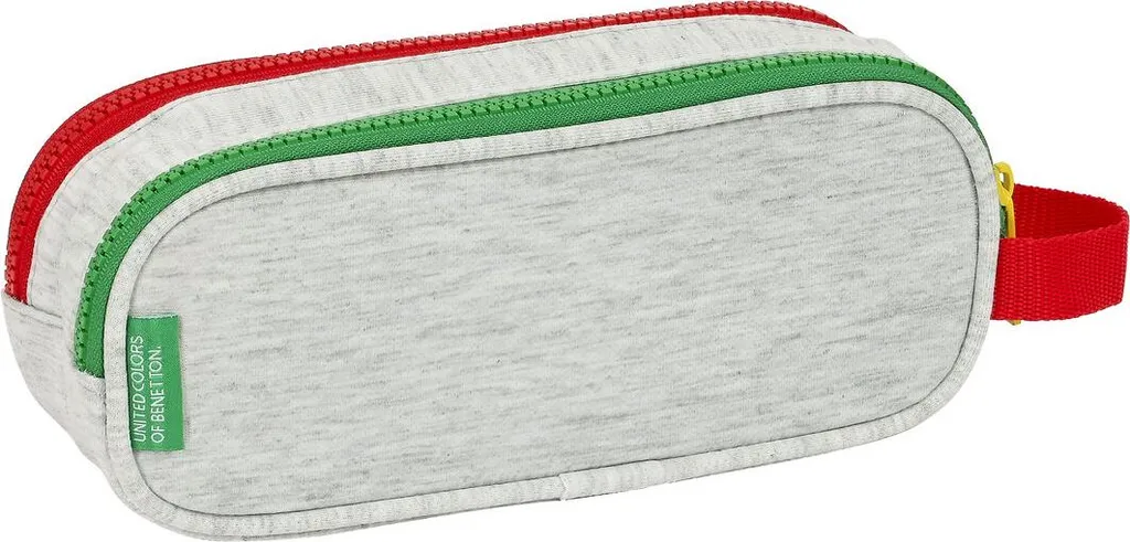 Trousse Scolaire Double Compartiment Benetton Pop Gris - Plumier Design 21cm