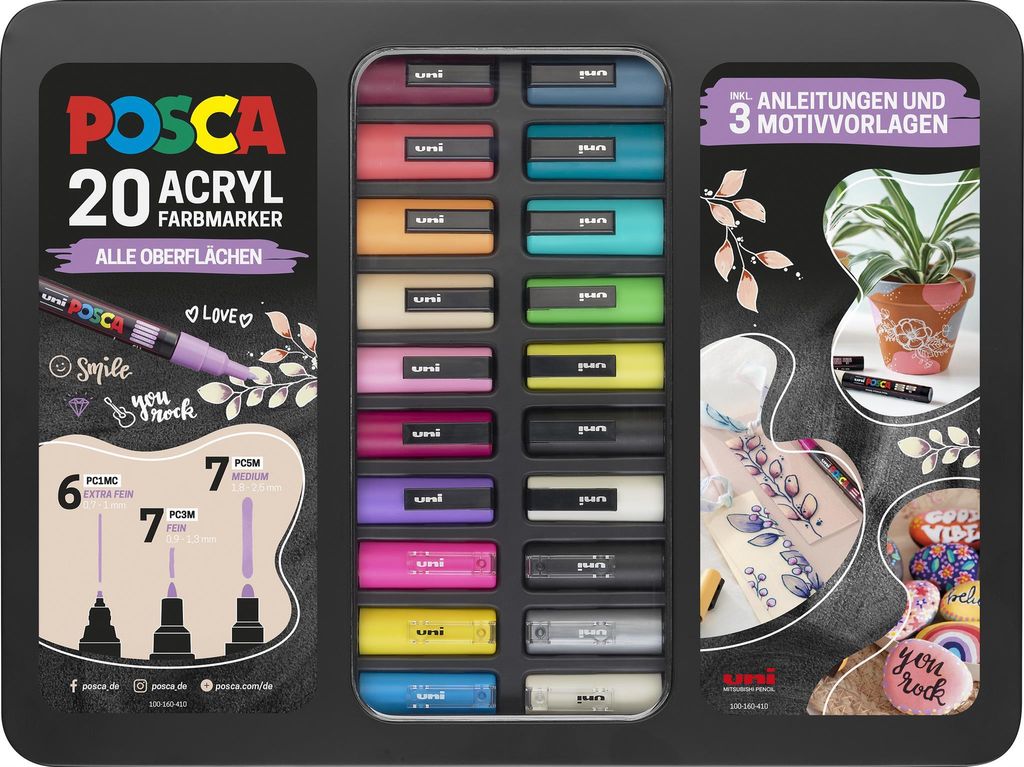 uni-ball POSCA Marker Metalletui DIY Acrylstift farbsortiert, 20 St.
