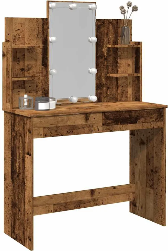 Toeletta Moderna vidaXL con Specchio LED e Cassetti Legno Invecchiato