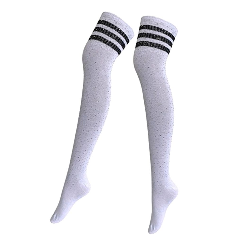 Frau Baumwoll Lange Socken Streifen Warm üBer Knie Oberschenkel Hohe Strumpf