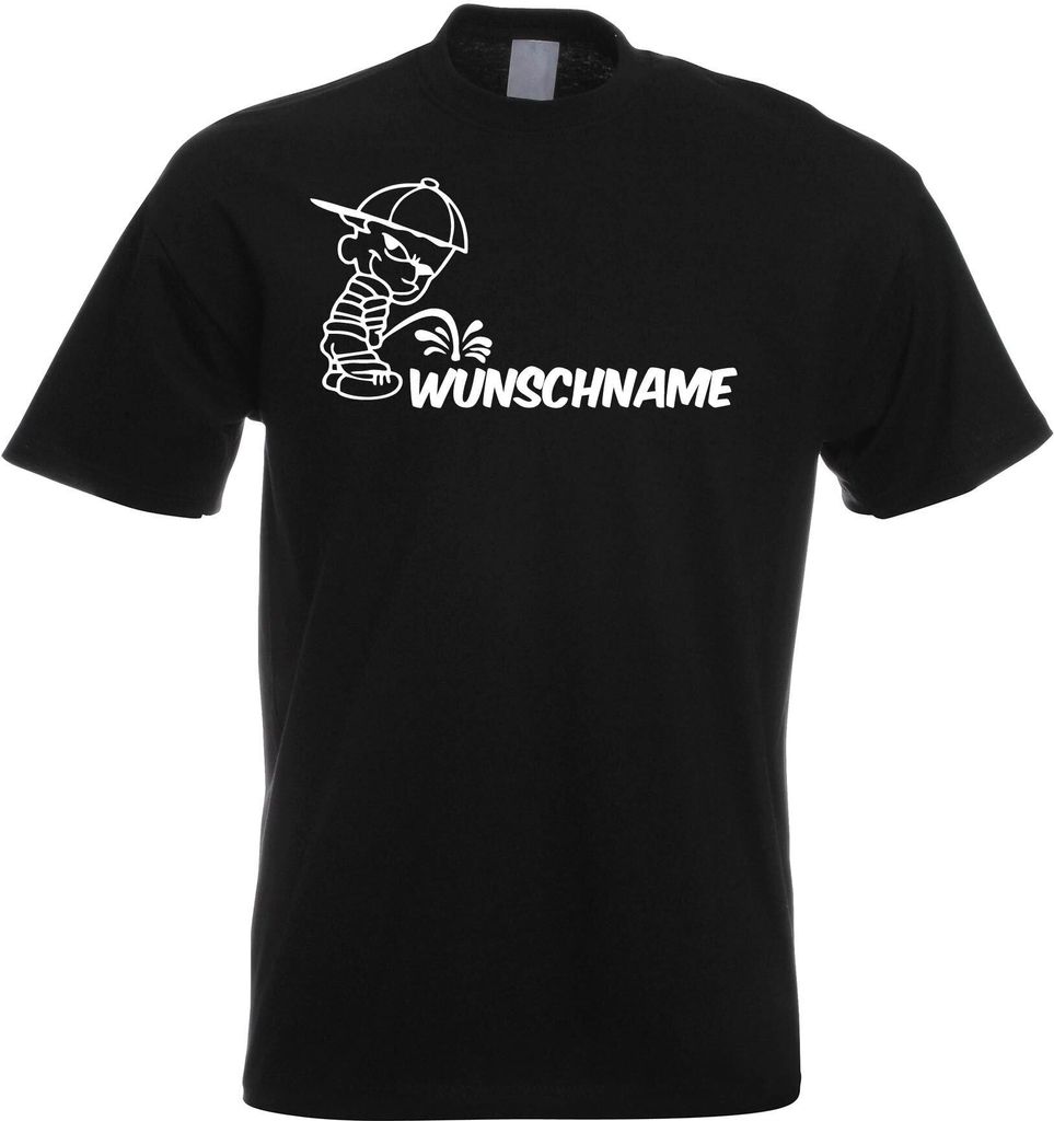 Kiwistar - T-Shirt Herren - schwarz - S - Piss on - Junge mit Basecap - Pissmännchen - mit Wunschtext personalisiert - Geschenk Mann Vatertag indi...