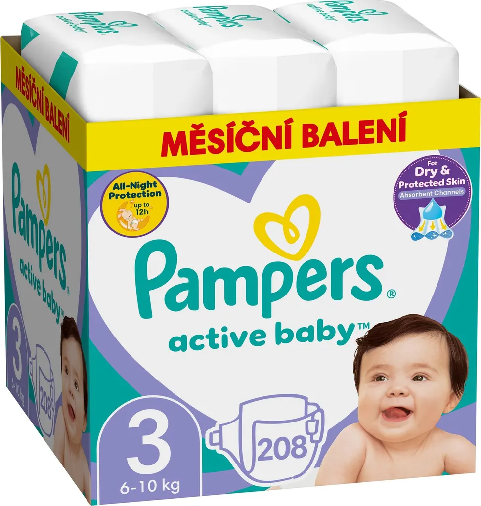 Couches Bébé Pampers Active Baby Taille 3 Midi (208 pcs) Pack Mensuel