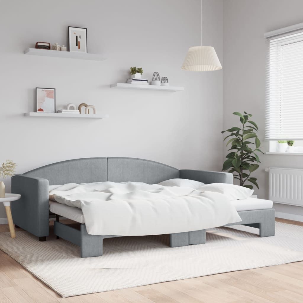 Best Möbel Bettrahmen inkl. Lattenrost - Tagesbett Ausziehbar Hellgrau 90x200 cm Stoff - Klassische Betten CL6462253 2parcel