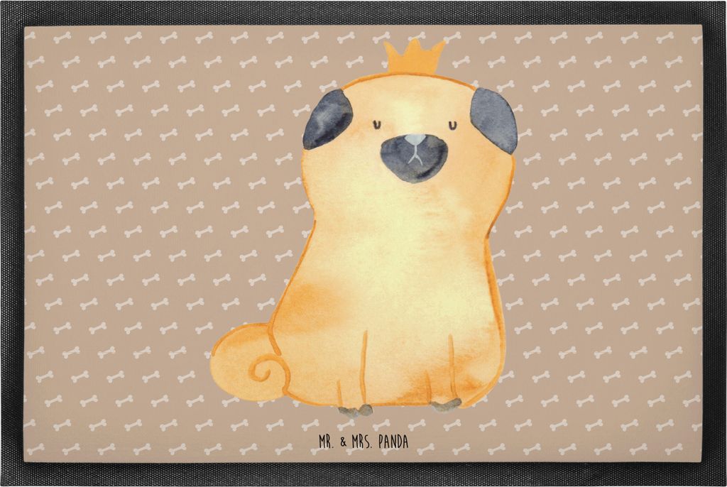 Mr. & Mrs. Panda Fußabstreifer Mops Krone 60 x 90 cm - Hundeglück - Geschenk, Eingangsmatte, Sprüche, Türmatte, flurmatte, Hund, Schmutzmatte, ...