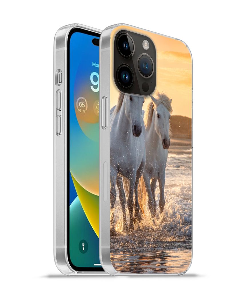 MuchoWow Handyhülle Schutzhülle Hülle für Apple iPhone 14 Pro - Softcase Pferde - Wasser - Strand - Tiere Silikon Softcase Handy Hülle - Ums...