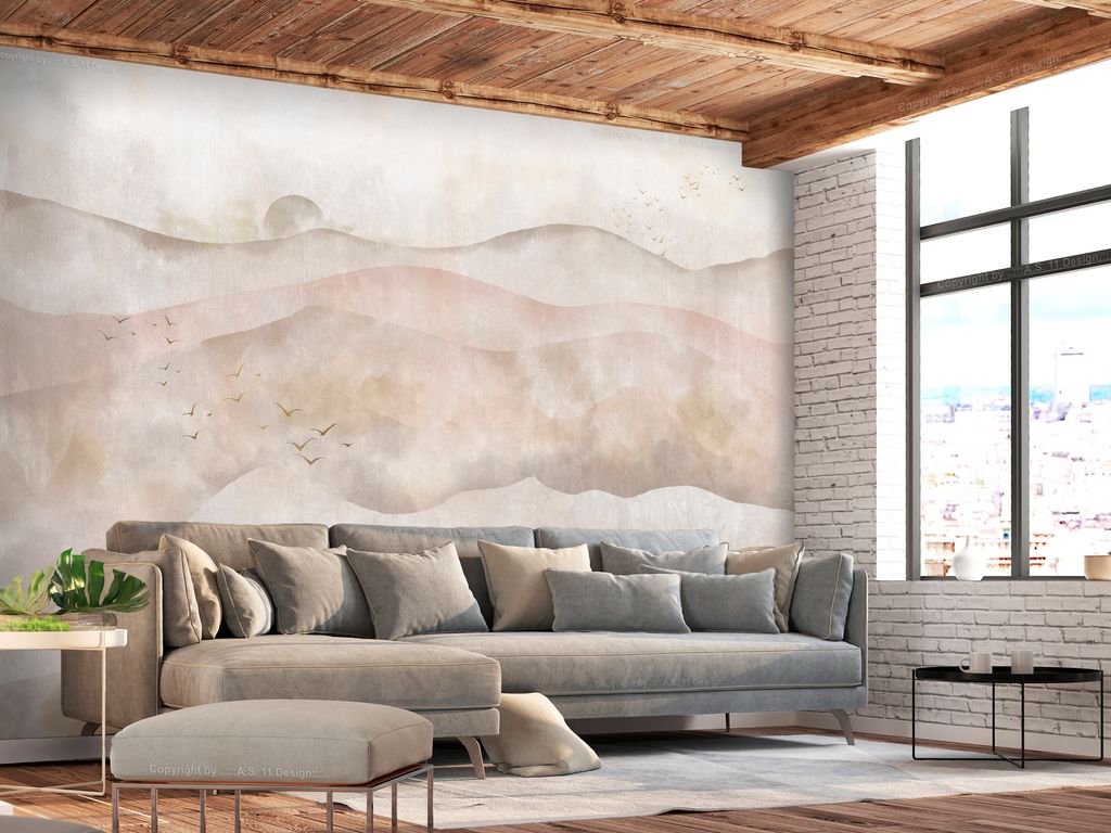 Vlies Fototapete Gebirge 400x280 cm Tapeten Wandtapete XXL Berge Landschaft Vögel wie gemalt c-A-0243-a-a