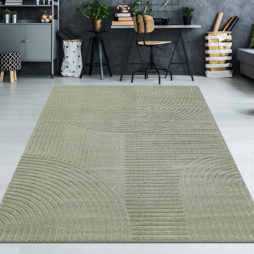 Teppich grün strukturiert pflegeleicht alltagstauglich für Wohnbereiche Größe - 120 x 170 cm