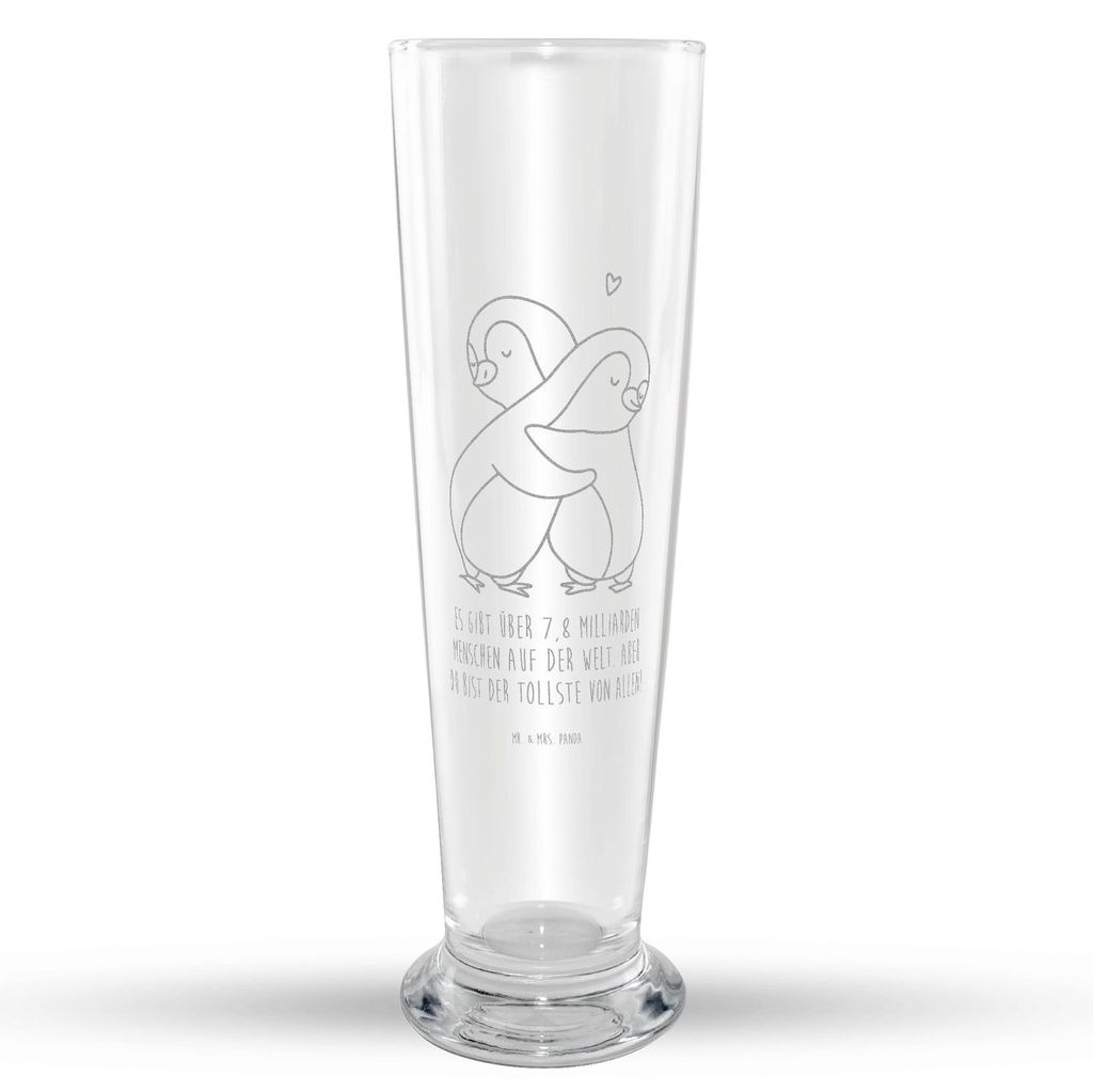 Mr. & Mrs. Panda Weißbierglas Pinguine Kuscheln - Transparent - Geschenk, Freundin, Hochzeitstag, Weizen Glas, Bier, für, Mitbringsel, Weizenbier...