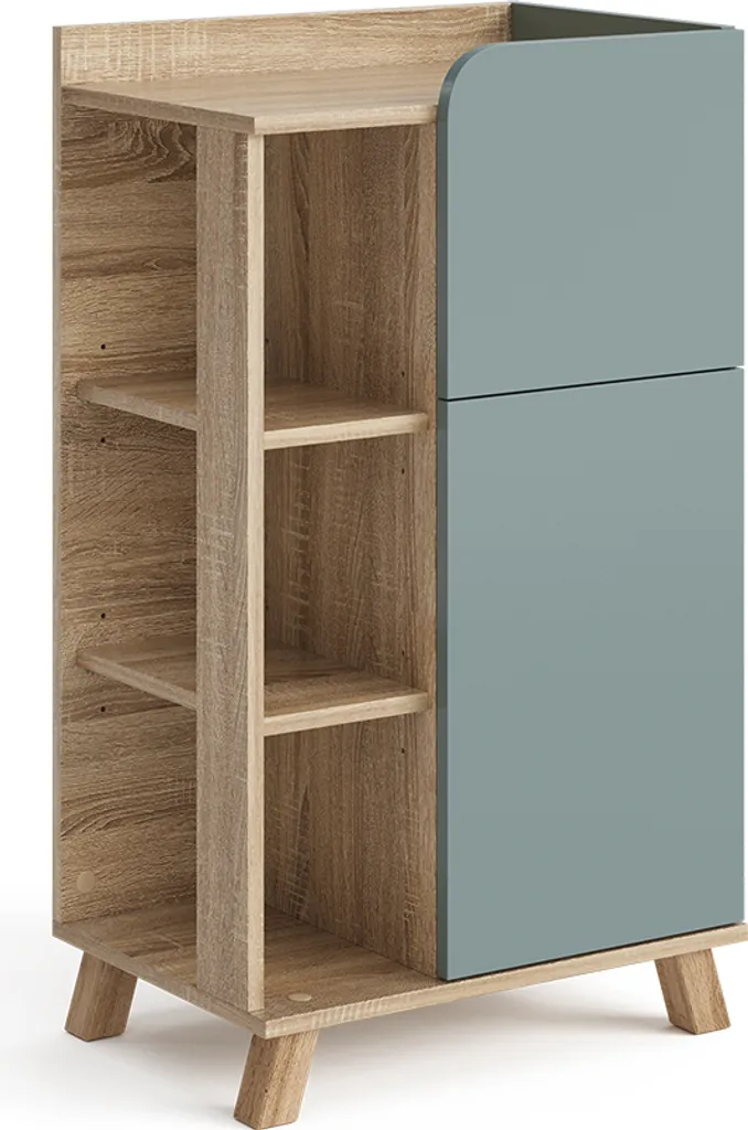 Petit buffet de cuisine Karen Vicco 50cm coloris chêne Sonoma et bleu