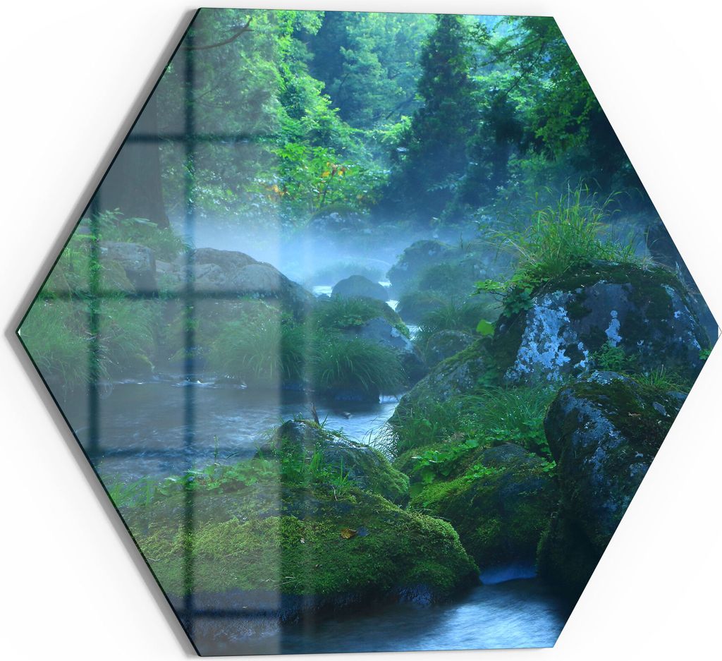 DEQORI Glasbild Echtglas 55x48 cm 'Wasserquelle im Wald' Wandbild Bild modern Deko