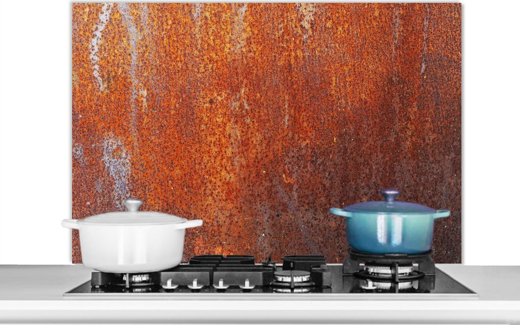 KitchenYeah Spritzschutz Küche - Küchenrückwand - Wandschutz für Herd und Spüle - Vintage - Rost - Metall 100x65 - Alu-Dibond (Alternative ...
