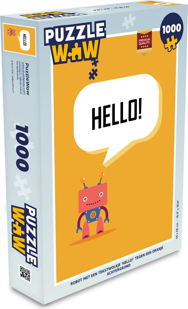 MuchoWow Puzzle 1000 Teile Roboter mit einer Textwolke "Hallo!" vor einem orangefarbenen Hintergrund - Spielzeug - Alt und Jung - Spiele - Puzzeln